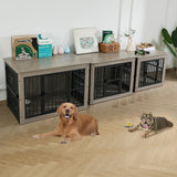 Gardner Pet Dog Crate Furniture for Medium Dogs, 32.7 Inch Dog Kennel Indoor, Wooden Dog Cage End Table with 2 Removable Bowls, Heavy Duty Dog Crate, Rustic Grey Gardner Pet