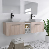 72 Inch Floating Bathroom Vanity, 72" Bathroom Vanity with Sink, Modern Double Sink Vanity Combo,White Oak Wall Mounted Cabinet Set with Open Storage Shelf WoodArtSupply