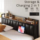 California King Bed Frame with Storage Headboard and Charging Station by LIKIMIO - Vintage Brown and Black LIKIMIO