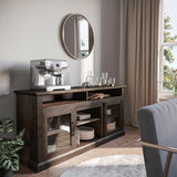 BELLEZE Modern 60 Inch Traditional TV Stand & Media Entertainment Center Console Table for TVs up to 65 Inches with Open Storage Shelves & Cabinets - Cayman (Brown) BELLEZE