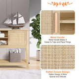 LAZZO 47" Rattan Console Table - Multi-Functional Narrow Entryway & Sofa Table with Storage Cabinets and Drawers LAZZO