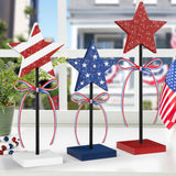 4th of July Tiered Tray Decor Wooden Star Set, 3 Pcs Memorial Day Table Decorations, Rustic Patriotic Tabletop Home Decor, Red White and Blue Decorations for Home (Shiny) Hedeey