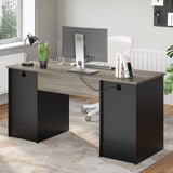 Bestier 59” Computer Desk with 4 Drawers, Office Desk with Storage, Industrial Executive Desk with File Drawer, Keyboard Tray & 2 Pedestals on Both Sides for Home Office & Studio, Grey Bestier