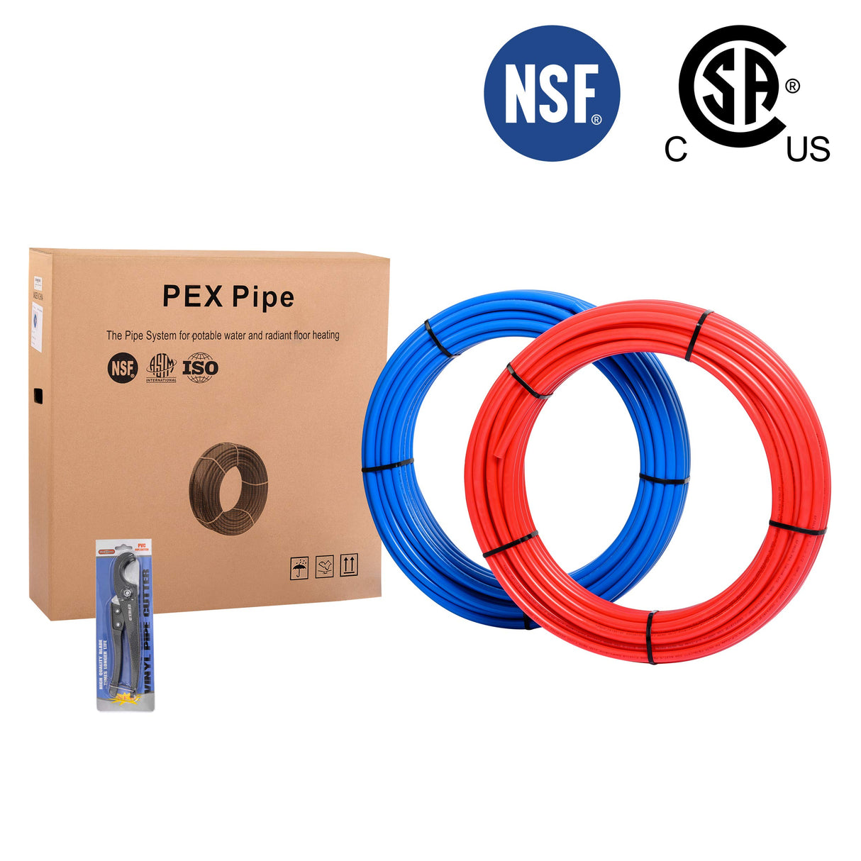 EFIELD 1/2 inch 2 x100 ft Pex-b Pipe/Tubing,NSF Certified for Potable Water, Hot/Cold Water, Blue & Red 200 ft Length for Plumbing and Heating Applications, with Pipe Cutter EFIELD
