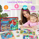 Wooden Puzzles for Kids Ages 4-6, 24 Piece Unicorn Mermaid Princess Jigsaw Puzzles 4 Packs, Preschool Toddlers Learning Activity Puzzles Toys for Girls 3 4 5 6 Years Old OSBOO
