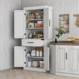 HOMCOM 72" Tall Kitchen Pantry Cabinet with Adjustable Shelves, Farmhouse Storage Cabinet with Barn Doors, Drawer and 5-Tier Shelf, Freestanding Cupboard, White HOMCOM