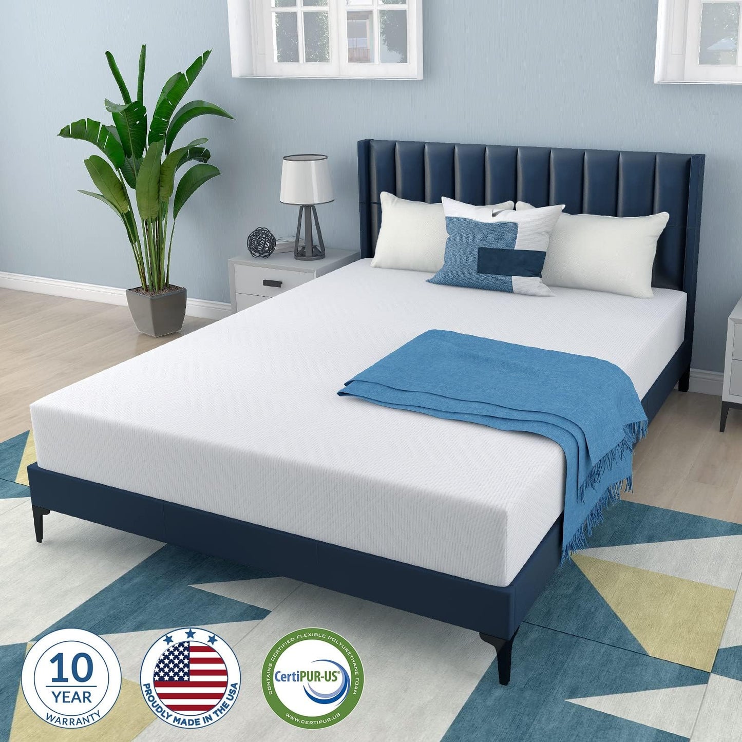 MLILY Queen Mattress, 8 Inch Memory Foam Mattress, Green Tea Queen Size Mattress in A Box, Medium Firm Mattress Queen for Pressure Relieving, CertiPUR-US Certified