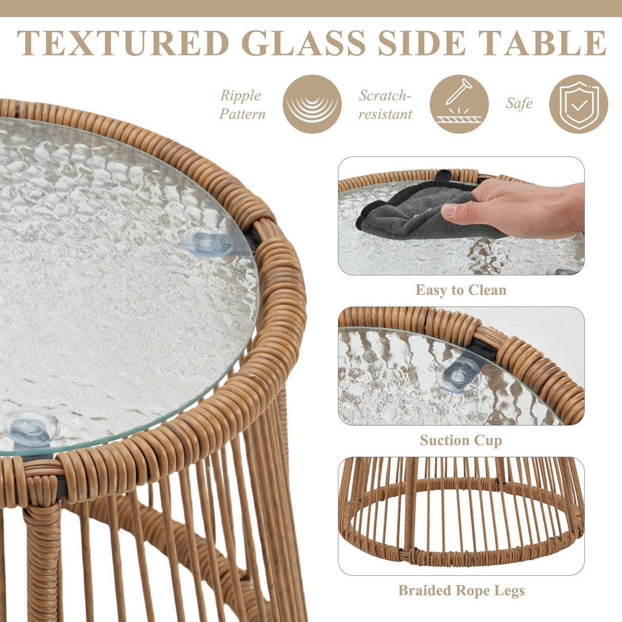 Bezseller 3-Piece Outdoor Patio Furniture Set, L-Shaped Rattan Sectional Sofa with Thick Cushions, Glass Coffee Table – All-Weather Conversation Set for Backyard, Porch, Poolside Bezseller