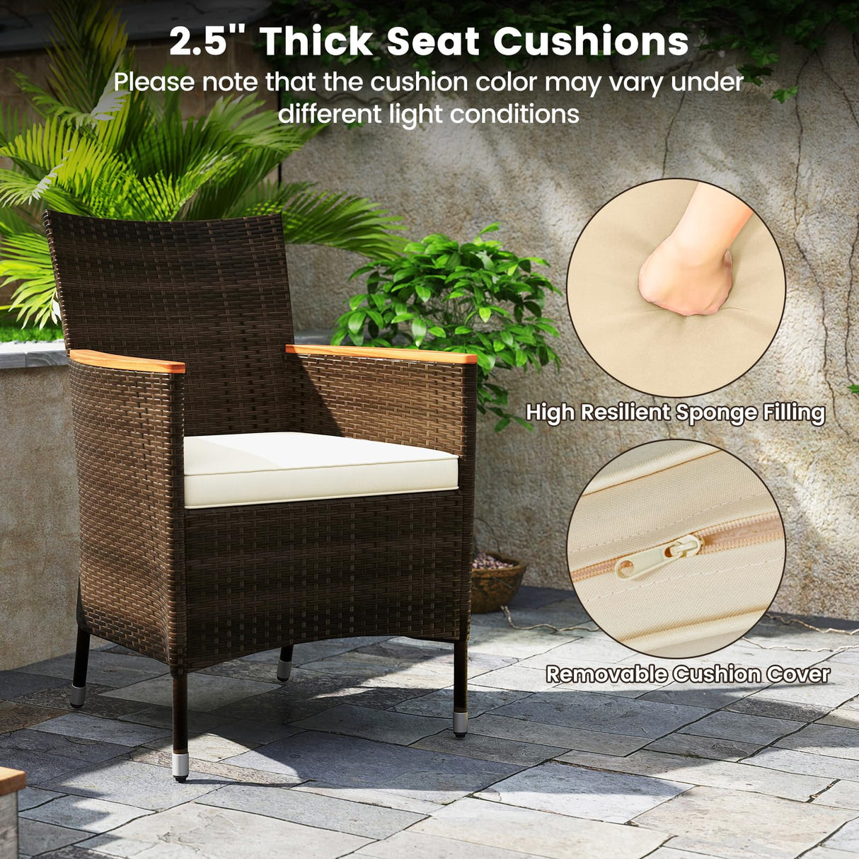 S AFSTAR Patio Dining Set for 8 with Umbrella Hole, 75”x36” Acacia Wooden Table & PE Rattan Chairs for Deck, Backyard S AFSTAR