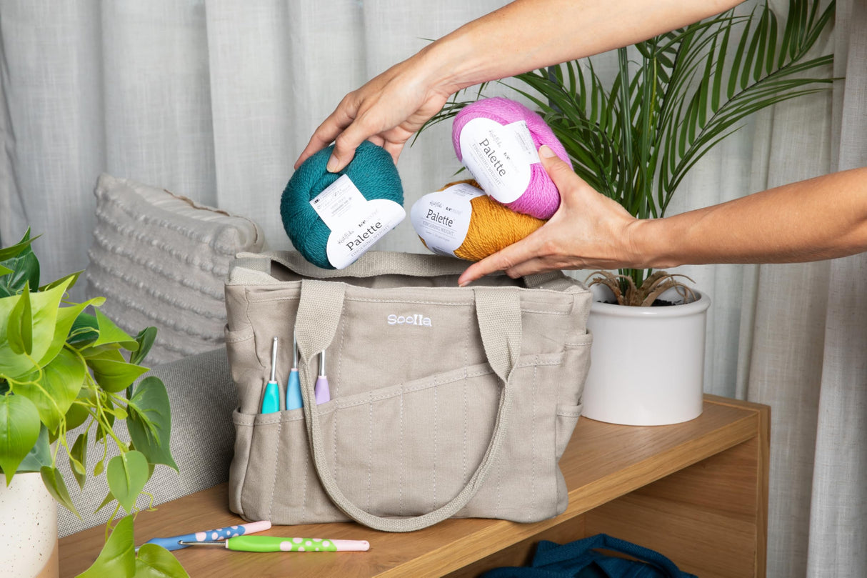 Soolla Studio Bag: Pottery Tool Bag, Art Supply Storage, Knitting Yarn Organizer, Crochet Projects, & Washable Craft Tote, 30 Pockets, 25+ Canvas Colors, Student Artist Gift (Ganja Green) Soolla