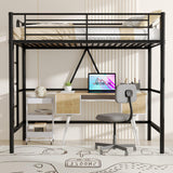 VECELO Loft Bed Twin Size, Metal Bedframe with Removable Ladder and Safety Guardrail, No Box Spring Needed, Space Saving, Noise Free, Black VECELO