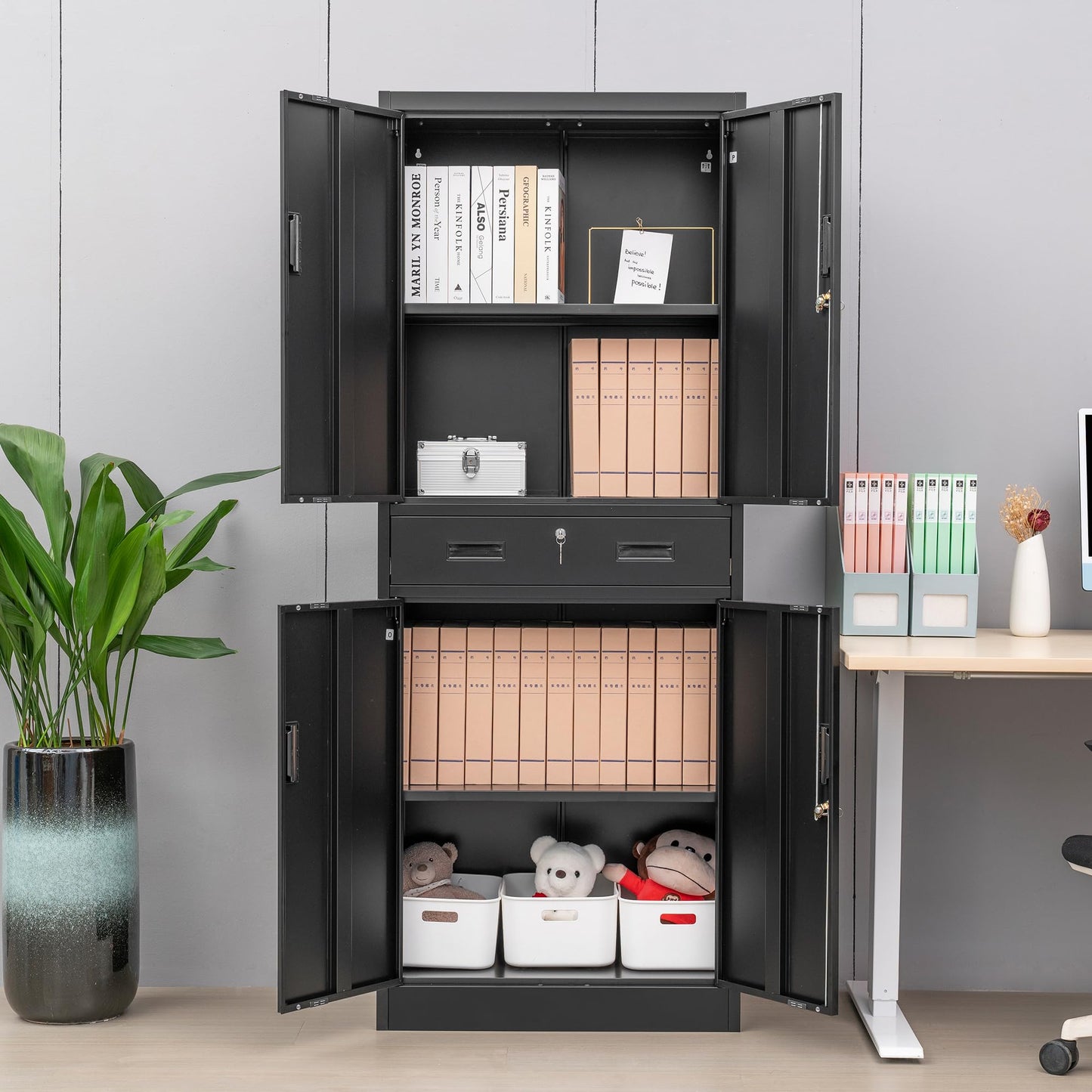 CMY Metal Storage Cabinet, 71" H x 28" W x 16" D Locking Storage Cabinet with Adjustable Shelves and One Drawer, Steel Storage Cabinet for Office, Garage, Home, School, Utility Room(Black) - WoodArtSupply