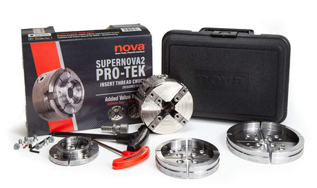 NOVA 23108 SUPERNOVA2 Insert-Type, Nickel-Plated Wood Lathe Chuck, with Laser Etched Precise Jaw Set Bundle, 6 Point Star Fasteners and Travel Case Nova
