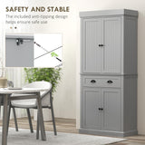 HOMCOM 71" Kitchen Pantry Cabinet with LED Motion Sensor Light, Tall Storage Cabinet with 6 Door Shelves, Drawer & Adjustable Shelves, for Living & Dining Room, Gray HOMCOM