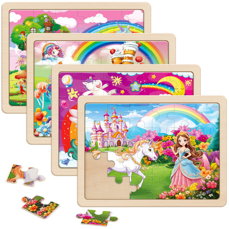 SYNARRY Large Unicorn Princess Fairy Wooden Puzzles for Girls Gift Box(12.2*9.4 in) - FSC Certified, 24 Pcs Puzzles for Kids Ages 4-6, Puzzles for Toddlers 3-5, Unicorn Toys Gifts for 3 4 5 Year Old SYNARRY