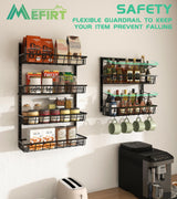 Mefirt Over The Door Pantry Organizer, Pantry Storage and Organization, 6-Tier Adjustable Hanging Baskets, Metal Wall Mount Spice Rack Seasoning Shelves for Home & Kitchen, Laundry Bathroom - Black Mefirt
