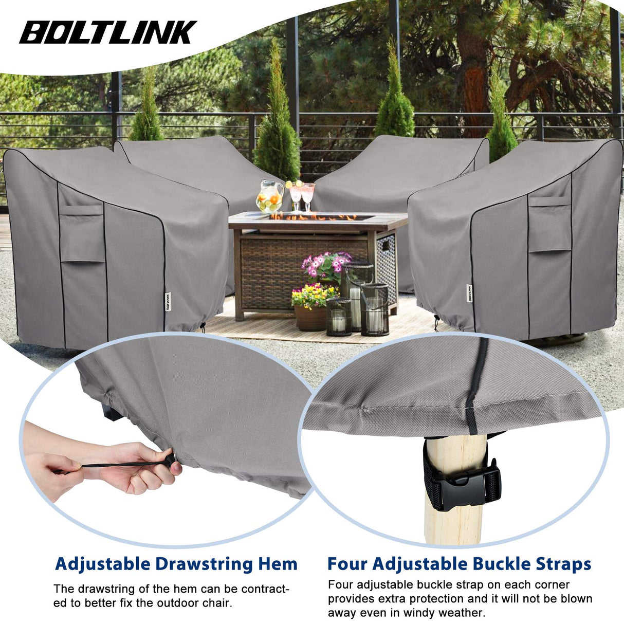 BOLTLINK Patio Chair Covers Waterproof, Heavy Duty Outdoor Furniture Covers Fits up to 36W x 37D x 36H inches -2 Pack BOLTLINK
