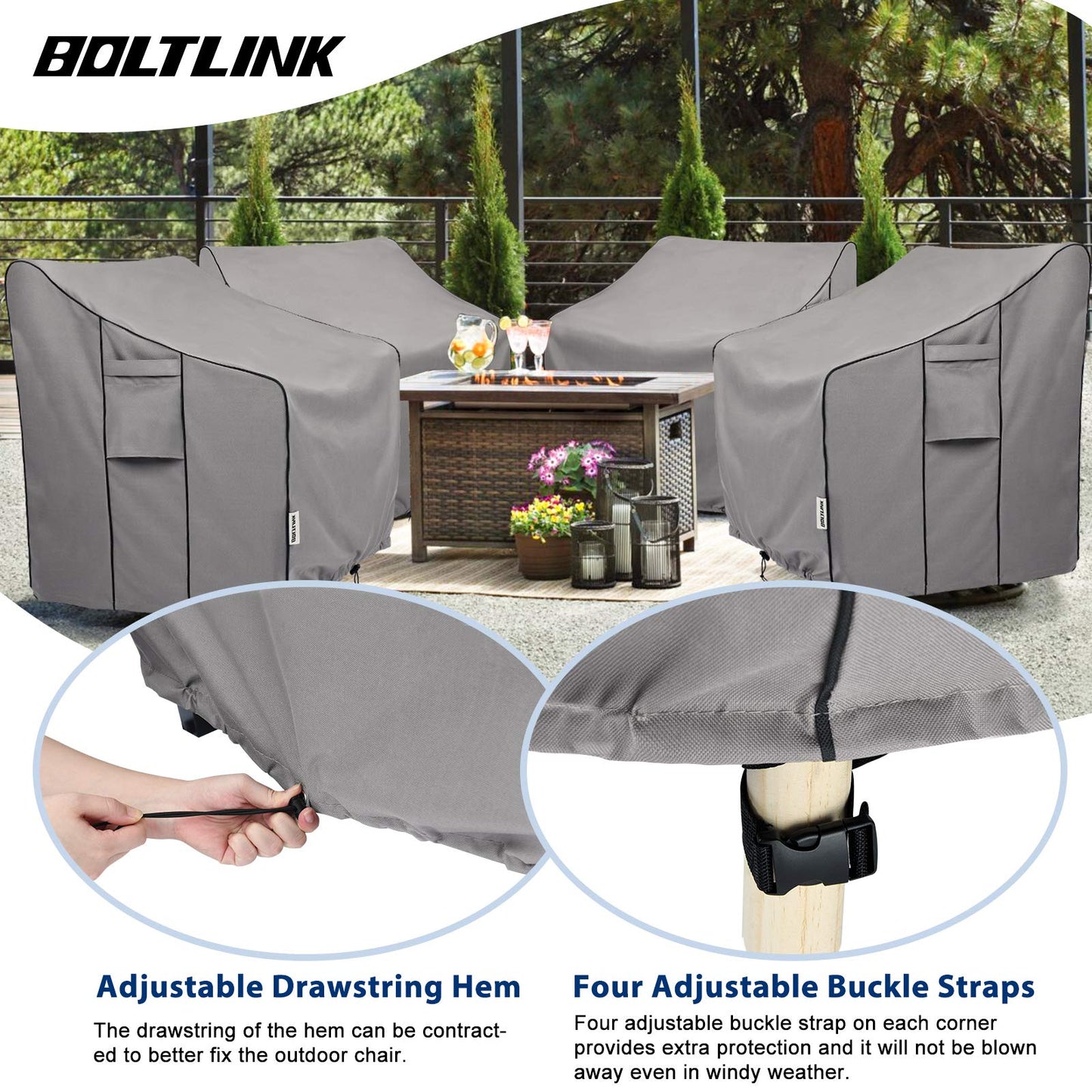 BOLTLINK Patio Chair Covers Waterproof, Heavy Duty Outdoor Furniture Covers Fits up to 36W x 37D x 36H inches -2 Pack - WoodArtSupply