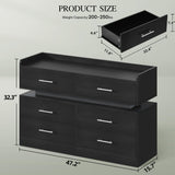 DWVO 6 Drawer Dresser with LED Light, Modern Dresser Chest of Drawers, Wide Drawer Organizer Cabinet with Top Storage Shelf, Black DWVO
