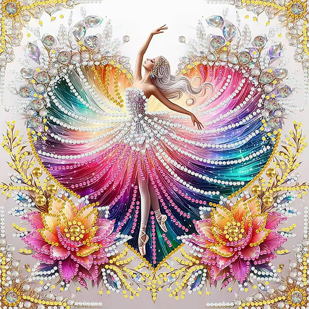 CHWGLFGG 5D Diamond Painting Kits for Adults Beginners, Elegant Dancer Flowers Special Shape Diamond Art, DIY Drill Diamond Dot Gem Art Kits for Adults, Home Wall Decor 11.8X11.8 Inch CHWGLFGG
