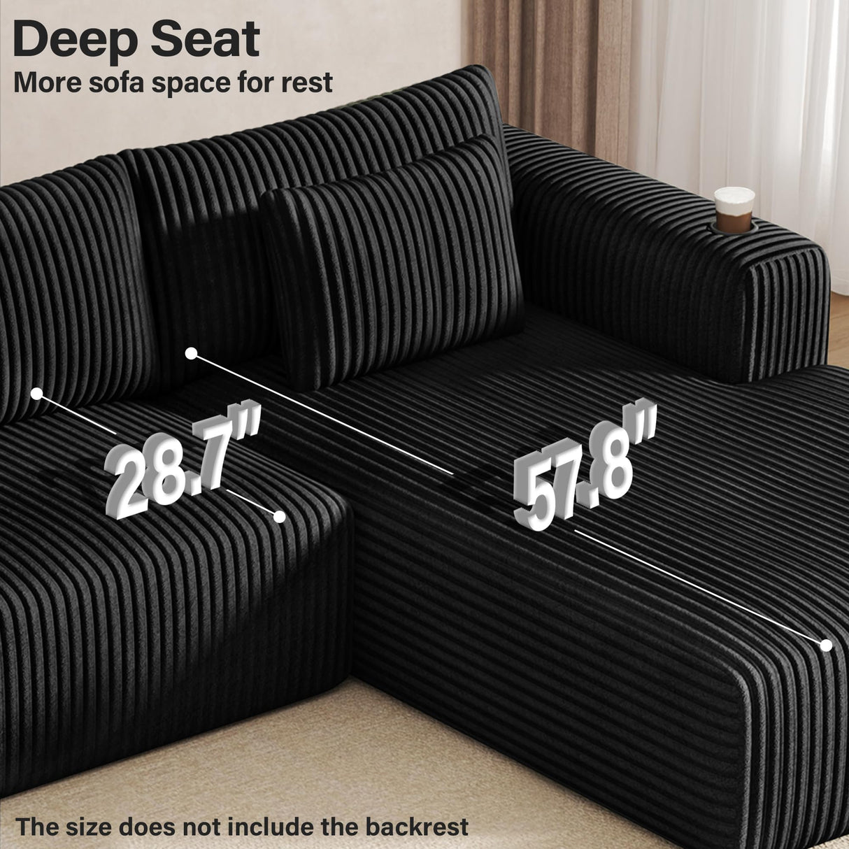 DURASPACE Modular Sectional Sofa, Cloud Boneless Couch with Deep Seat, Cup Holder, Memory Foam, Corduroy L Shaped Couch Convertible Sofa Bed for Living Room Bedroom, No Assembly Required DURASPACE