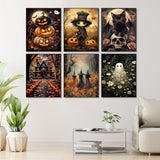 Gemozaic 6 Pack Paint by Numbers Kit for Adults Halloween- Adult Paint by Number Kits on Canvas, Halloween DIY Oil Painting by Numbers for Gift Home Wall Decor 12x16 Inch Gemozaic