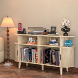 LUVIOHOME Large Round Record Player Stand with Charging Station & USB Ports，Record Storage Cabinet, Mid Century Modern Turntable Stand for Bedroom Living Room (Oak) LUVIOHOME