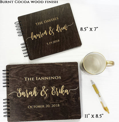 Personalized Wedding Guest Book Mr Mrs Wooden Rustic Vintage Bridal Black Mahogany Oak or Cocoa Unique Wood Hardcover Finish Options