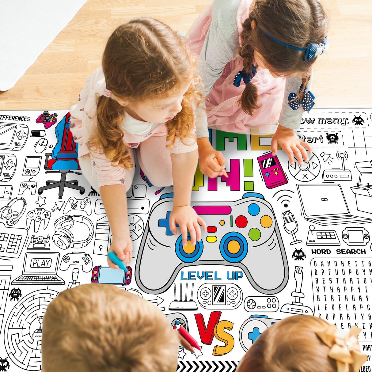 Video Game Giant Coloring Poster Large Gamer Versatile Activity Drawing Paper Coloring Tablecloth DIY Gaming Theme Game Poster Table Cover Children Art Craft Coloring Mat Home Classroom Party Suppiles Naozinebi