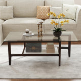 Tangkula Glass Coffee Table, 42” 2-Tier Rectangular Center Table with Storage Shelf & Solid Rubber Wood Legs, Modern Cocktail Table for Living Room, Home Office (Brown, 42" x 23.5") Tangkula