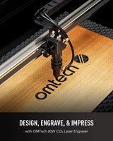 OMTech 60W CO2 Laser Engraver, 24x16 Inch Laser Engraving Cutting Machine, LightBurn Compatible Laser Engraver Cutter with 2 Way Pass Air Assist Water Pump for Wood Glass Leather More OMTech