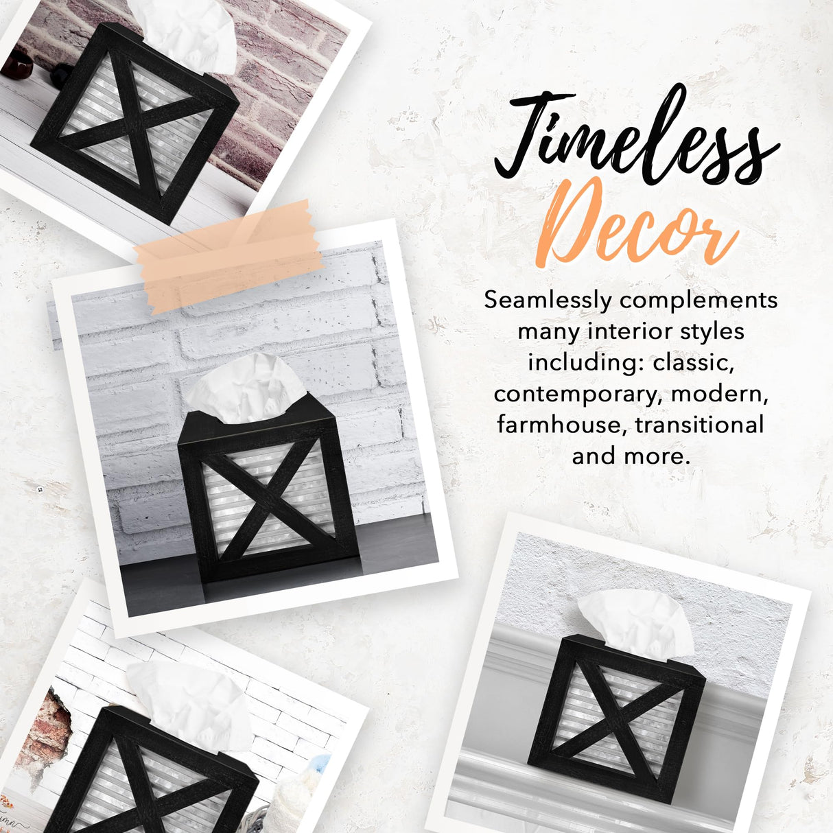 Autumn Alley Barn Door Square Farmhouse Tissue Box Cover in Black and Galvanized – Farmhouse Bathroom Accessories – Rustic Bathroom Décor Tissue Holder | Wood Galvanized Tissue Box Cover Autumn Alley