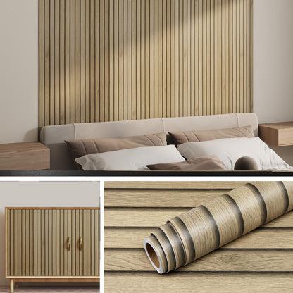 Livelynine Peel and Stick Wallpaper Wood Slats Self Adhesive Wall Paper 15.8x197 Faux Wood Contact Paper Peel and Stick Accent Wall Vinyl Cubicle Wallpaper Natural Wooden Slats for Wall Decor - WoodArtSupply