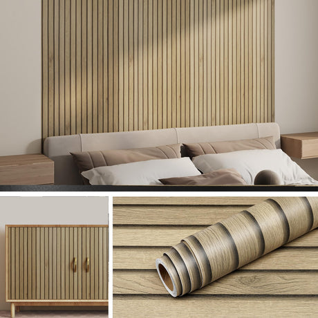 Livelynine Peel and Stick Wallpaper Wood Slats Self Adhesive Wall Paper 15.8x197 Faux Wood Contact Paper Peel and Stick Accent Wall Vinyl Cubicle Wallpaper Natural Wooden Slats for Wall Decor Bedroom Livelynine