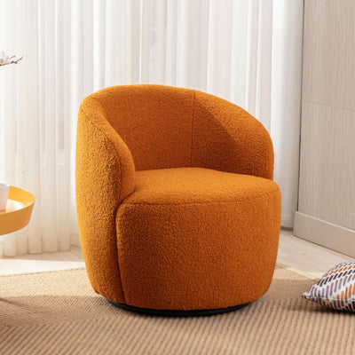 KIVENJAJA Swivel Barrel Chair, Teddy Sherpa Upholstered Modern Round Accent Arm Chairs, 360 Degree Swivel Small Single Sofa Armchair for Nursery Living Room Bedroom (Teddy, Orange)