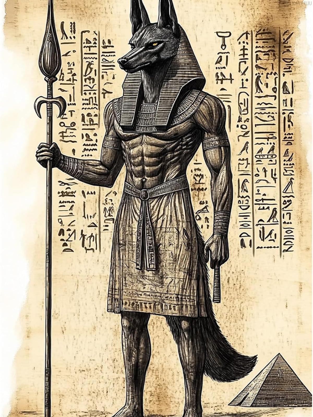 KAYEIUU Anubis Diamond Art Painting Kits for Adults, Egyptian God 5D Diamond Painting for Adults Beginners DIY Full Drill Round Art Gems for Home Wall Decor 12x16inch KAYEIUU