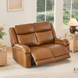 Watson & Whitely Genuine Leather Power Loveseat Recliner Sofa, 2 Seat Wall Hugger Reclining Sofa with Power Headrest & Charging Ports, Dual Recliner Sofas for Living Room, RV, Saddle Brown Watson & Whitely