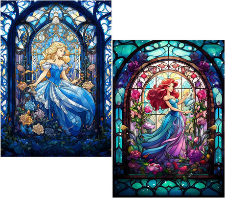 RYMILIE Diamond Painting Kits for Adults - 2 Pack Princess DIY 5D Diamond Art Kits Full Drill Diamond Dots Paintings with Diamonds Gem Art and Crafts Home Decor 12x16inch RYMILIE