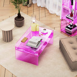 solaround Acrylic Coffee Table for Living Room Clear Rectangle Lucite Table with Open Storage Shelf (1, Pink, Large) solaround
