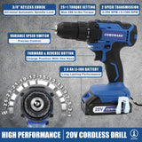 COMOWARE 120 Pcs Home Tool Kit with Drill, 20V Power Tool Combo Kits with 2.0 Ah Li-ion Battery & Charger, 25+1 Clutch, Tool Sets for Men, Household Tool Set for Garden Office Home Repair, Blue Case COMOWARE