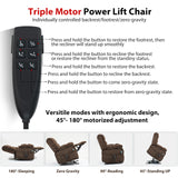 JIKFRIMA Oversized Zero Gravity Power Lift Recliner Chair for Elderly Adults Big Man Electric Lay Flat Recliner Triple Motor with Heat and Massage, Adjustable Seat Height, Arm Storage, Cup Holder JIKFRIMA