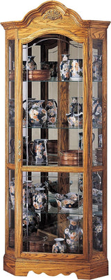 Howard Miller Bethe Corner Curio Cabinet, Golden Oak Finish with Lights Storage Cabinet - Adjustable Glass Shelves, Level Display Cases for Decorative Items, Collectibles, Living Room & Office Howard Miller