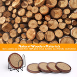 Mckanti 5 Pack Wood Coasters for Drinks with Cotton Coasters Insert, Wooden Coasters with Holder for Coffee Table Decor, Absorbent Coasters for Kinds of Cups, 4.3 Inches Mckanti