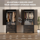 Baborokic Metal Wardrobe Cabinet with Hanging Rod,71" Armoire Wardrobe Closet with Adjustable Shelves,Farmhouse Metal Clothing Storage Cabinets for Bedroom,Office,Employee,Laundry Room(Black) Baborokic