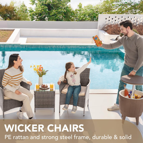 Devoko 3 Pieces Patio Furniture Sets Clearance PE Rattan Wicker Chairs with Table Outdoor Garden Porch Furniture Sets (Light Grey) Devoko