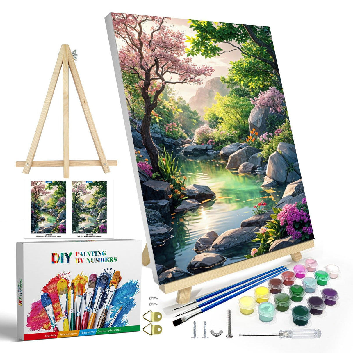 JOOZ Paint by Numbers Kit for Adults with Frame, Landscape Paint by Number Canvas, Mountain Paint by Numbers with Easel, DIY Flowers Scenery Oil Painting Kit for Home Wall Decor 8 x 12 Inch JOOZ