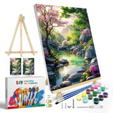 JOOZ Paint by Numbers Kit for Adults with Frame, Landscape Paint by Number Canvas, Mountain Paint by Numbers with Easel, DIY Flowers Scenery Oil Painting Kit for Home Wall Decor 8 x 12 Inch JOOZ