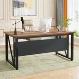 Tribesigns 55 inches Simple Computer Desk,Home Office Desk Writing Table for Workstation,Dark Walnut + Steel Leg， Cabinet not Included (Walnut, 55-inch) Tribesigns