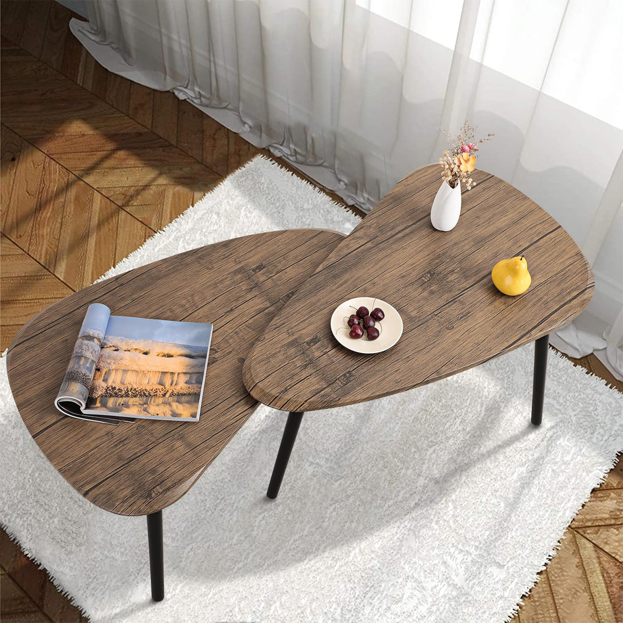 WDSHIYI Coffee Table Nesting Side Table Set of 2 Coffee Table Modern Minimalist Side Table for Living Room, Balcony in Brown WDSHIYI