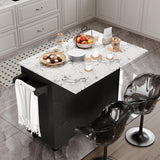 4 EVER WINNER Rolling Kitchen Island with Towel Rack & Spice Rack, Kitchen Island with Drop Leaf, Marble Tabletop Islands Table for Kitchen, Black 4 EVER WINNER